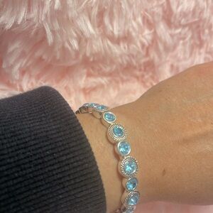Blue stone and silver accordion bracelet new without tags